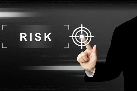 Business hand pushing risk button on touch screen Stock Illustration