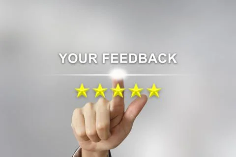 Business hand pushing your feedback on screen Foto stock