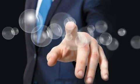 Business Hand Touching Virtual Bubble Interface Stock Photos