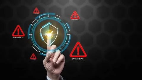 Business hand touching a virtual shield icon with a checkmark, symbolizing .. Stock Photos