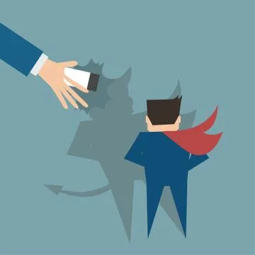 Business hand try to erase devil shadow from business man Stock Illustration