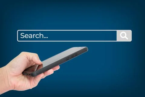 Business hand using smartphone with data search technology Stock Photos