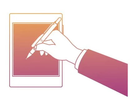 Business hand using tablet rainbow lines Illustrazione stock