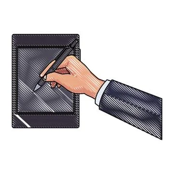 Business hand using tablet scribble Stock Illustration