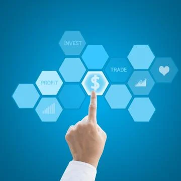 Business hand working with modern computer interface as stock business profit Stock Illustration