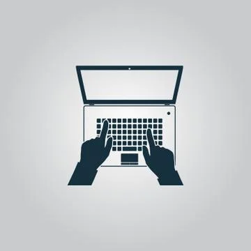 Business hands on notebook computer keyboard with open screen Stock Illustration