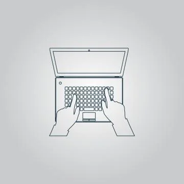 Business hands on notebook computer keyboard with open screen Stock Illustration