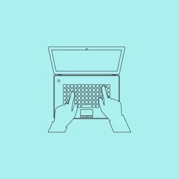 Business hands on notebook computer keyboard with open screen Stock Illustration