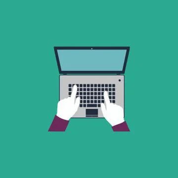 Business hands on notebook computer keyboard with open screen Stock Illustration