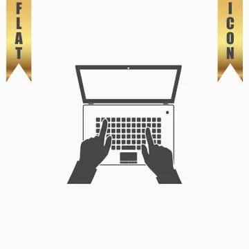 Business hands on notebook computer keyboard with open screen Stock Illustration