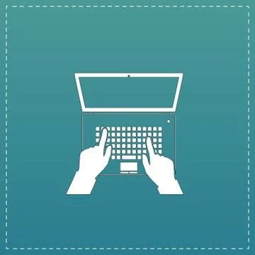Business hands on notebook computer keyboard with open screen Stock Illustration