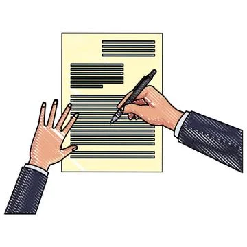 Business hands writing on document scribble Stock Illustration
