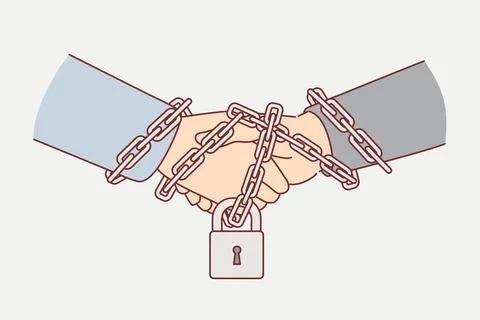 Business handshake between two partners with hands chained and locked, as sign Stock Illustration