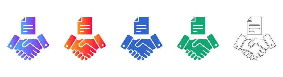 Business Handshake with Document Icon Set Stock Illustration