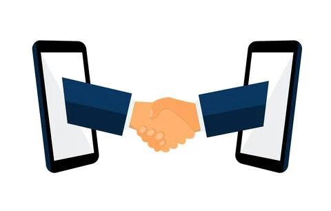 Business handshake vector illustration flat style. Online Communication, two  Stock Illustration