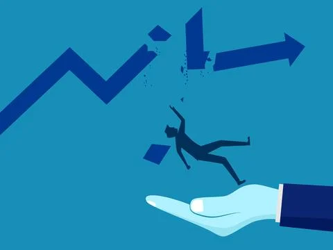 Business help. Big hands help businessmen fall from the growth Illustrazione stock