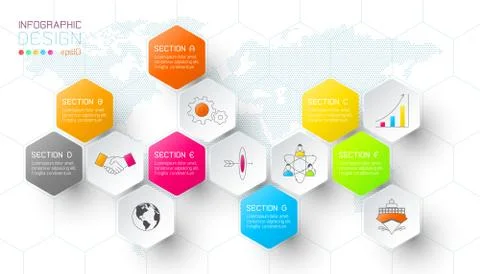 Business hexagon net labels shape infographic bar. Stock Illustration