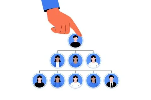 Business Hierarchy Structure with Leader Selection and Team Organization. Stock Illustration