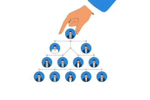 Business Hierarchy Structure with Leader Selection and Team Organization. Stock Illustration