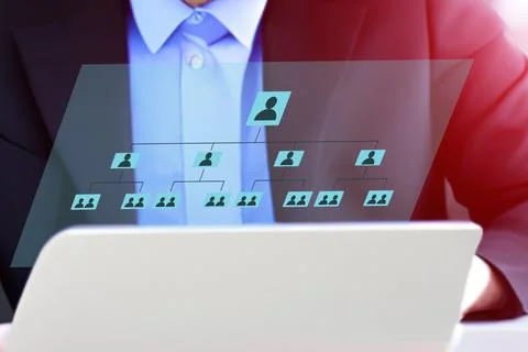 Business hierarchy structure. Midsection or Organigram workflow automation 스톡 사진