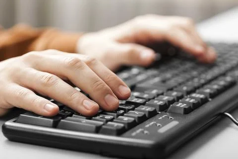 Business human hand working pc computer keyboard Stock Photos
