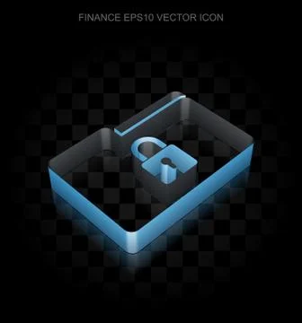 Business icon: Blue 3d Folder With Lock made of paper, transparent shadow, EPS Stock Illustration
