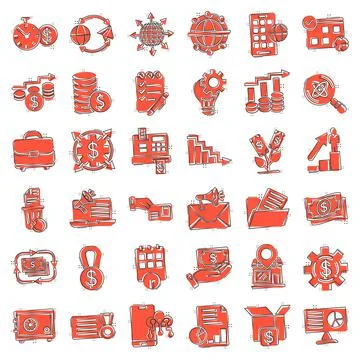 Business icon set in comic style. Make money cartoon vector illustration on w Stock-Illustration