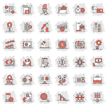 Business icon set in comic style. Make money cartoon vector illustration on w 스톡 일러스트