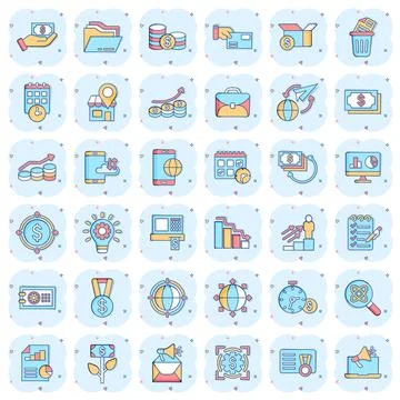 Business icon set in comic style. Make money cartoon vector illustration on w Stock-Illustration