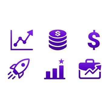 Business icon set displaying various symbols of financial growth and progress Stock Illustration