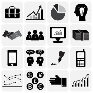 Business icon set (flat design)  (bag,bar chart,pictogram,pie-chart,positive Ilustración de archivo