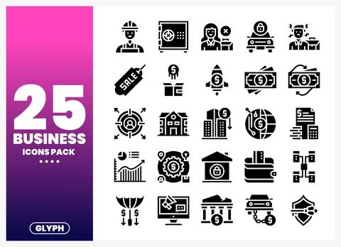 Business icon set on gradient background. Stock Illustration