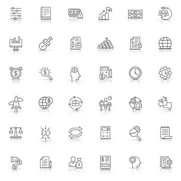 Business icon thin line set in flat style. Money, people, document stroke v.. Stock Illustration