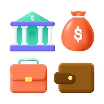 Business icon vector bag, case and bank building 库存插图