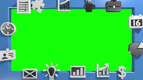 Business icons moving frame with greenscreen loop Stock Footage