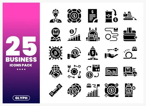 Business icons pack featuring diverse icons on a gradient background Stock Illustration