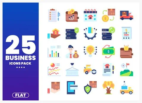 Business icons pack with flat design on white background Stock Illustration