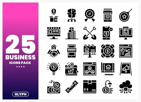 Business Icons Pack. vector graphic design. black glyphs on white background Stock Illustration