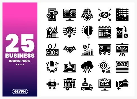 Business Icons Pack Vector Graphics Collection Stock Illustration