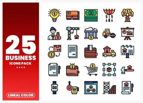 Business icons pack on white background with red gradient Stock Illustration