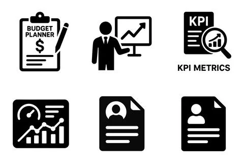 Business icons representing planning analytics and performance isolated on .. Иллюстрация