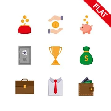 Business icons set. Vector. Flat Stock Illustration