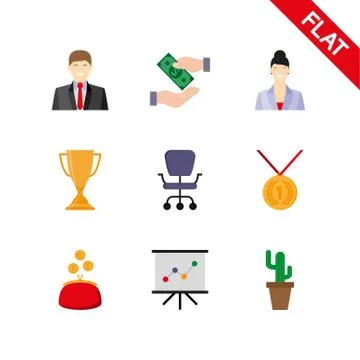 Business icons set. Vector. Flat Stock Illustration