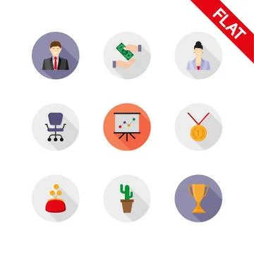 Business icons set. Vector. Flat Stock Illustration