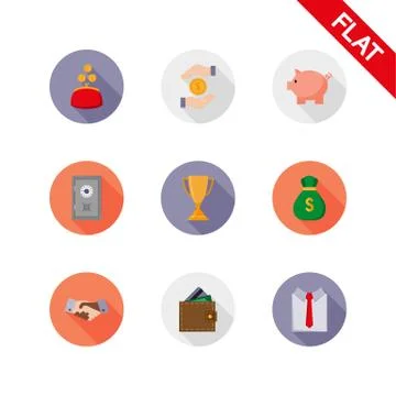 Business icons set. Vector. Flat Stock Illustration