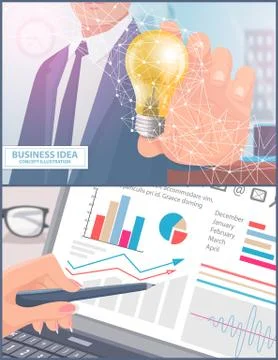 Business Idea and Analyzing Process Set Vector Stock Illustration