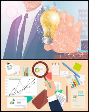 Business Idea and Analyzing Process Set Vector Stock Illustration
