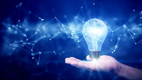 Business idea creative concept technology. Illuminated light bulb and connect Stock Illustration