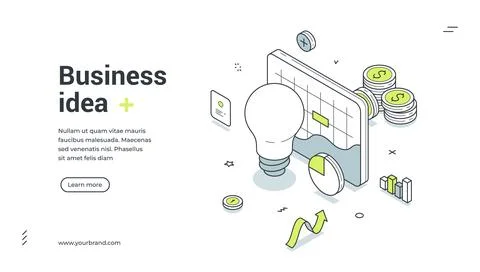 Business idea development creativity brainstorming isometric web banner desig Illustrazione stock