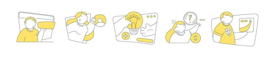 Business Idea Development From Search To Presentation Vector Illustration Set Stock Illustration